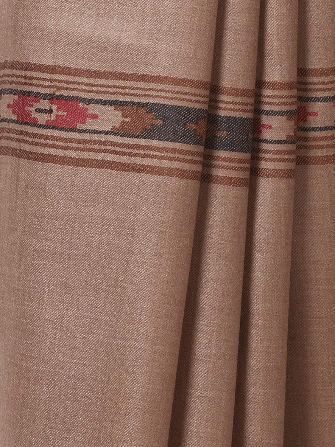 Pashtush Woven Aztec Design Mens Shawl (Lambs Wool) Beige