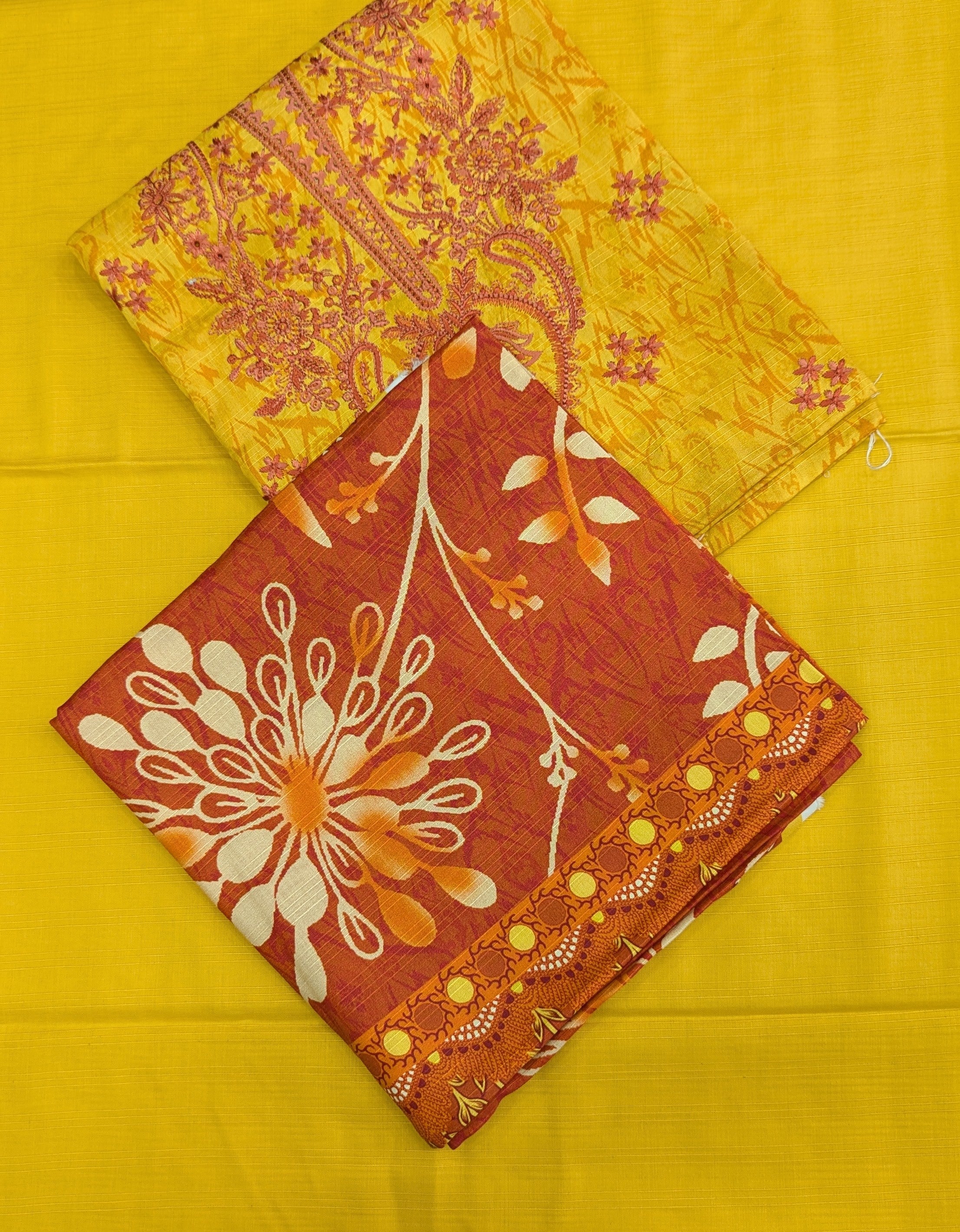 Embroidered linen with printed shawl