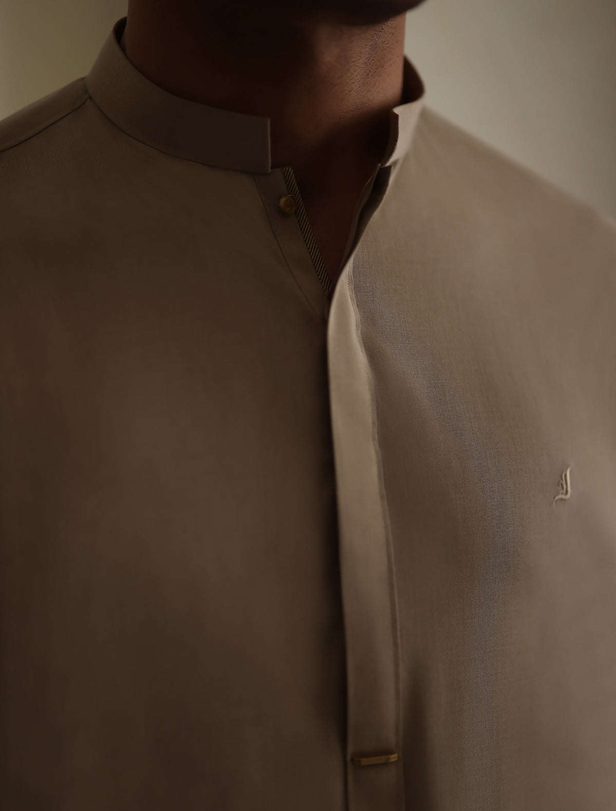 BEIGE LOGO-EMBROIDERED KAMEEZ SHALWAR