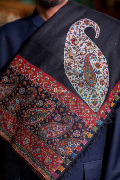Pashtush Mens Fine Wool Shawl, Ambi Palla  Design, Black
