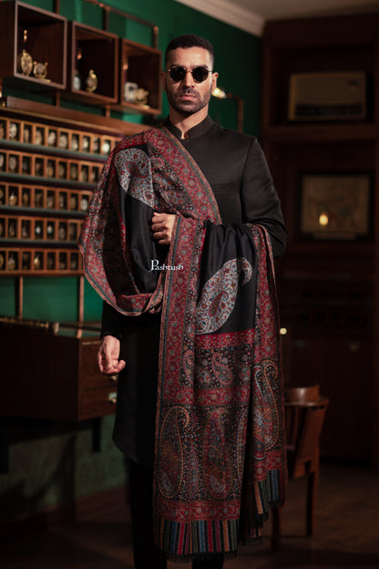 Pashtush Mens Fine Wool Shawl, Ambi Palla  Design, Black