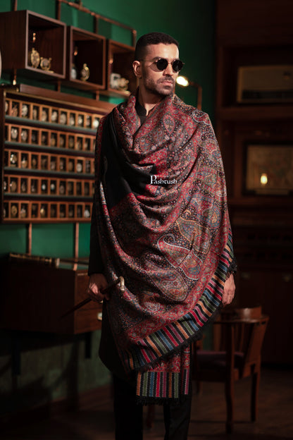 Pashtush Mens Fine Wool Shawl, Ambi Palla  Design, Black