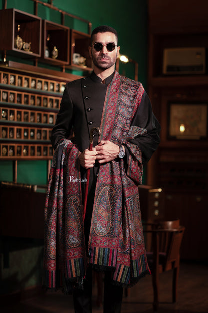 Pashtush Mens Fine Wool Shawl, Ambi Palla  Design, Black
