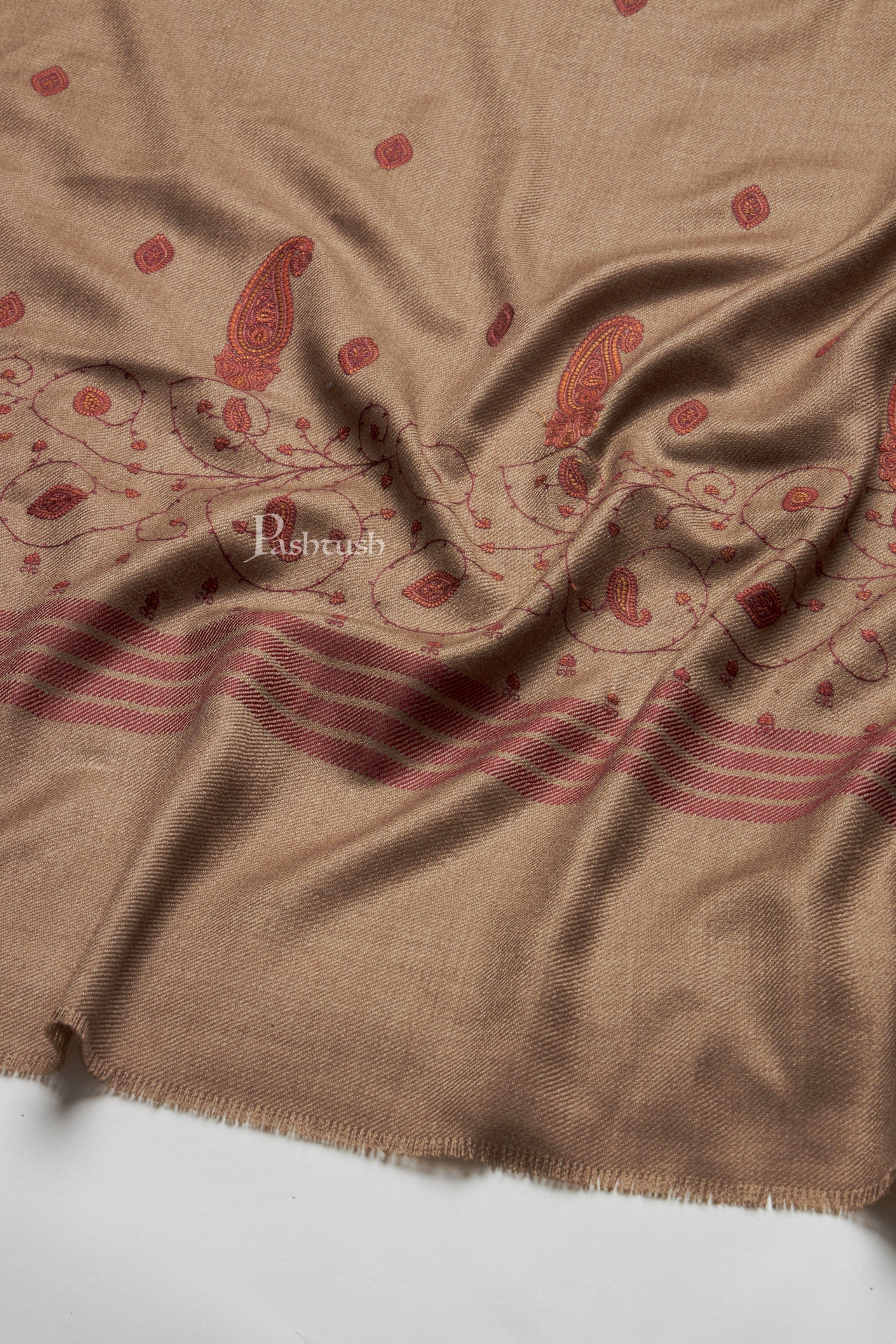 Pashtush Mens Fine Wool Shawl,  Design, Taupe
