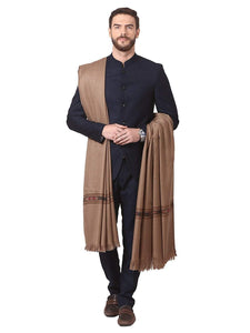 Pashtush Woven Aztec Design Mens Shawl (Lambs Wool) Beige