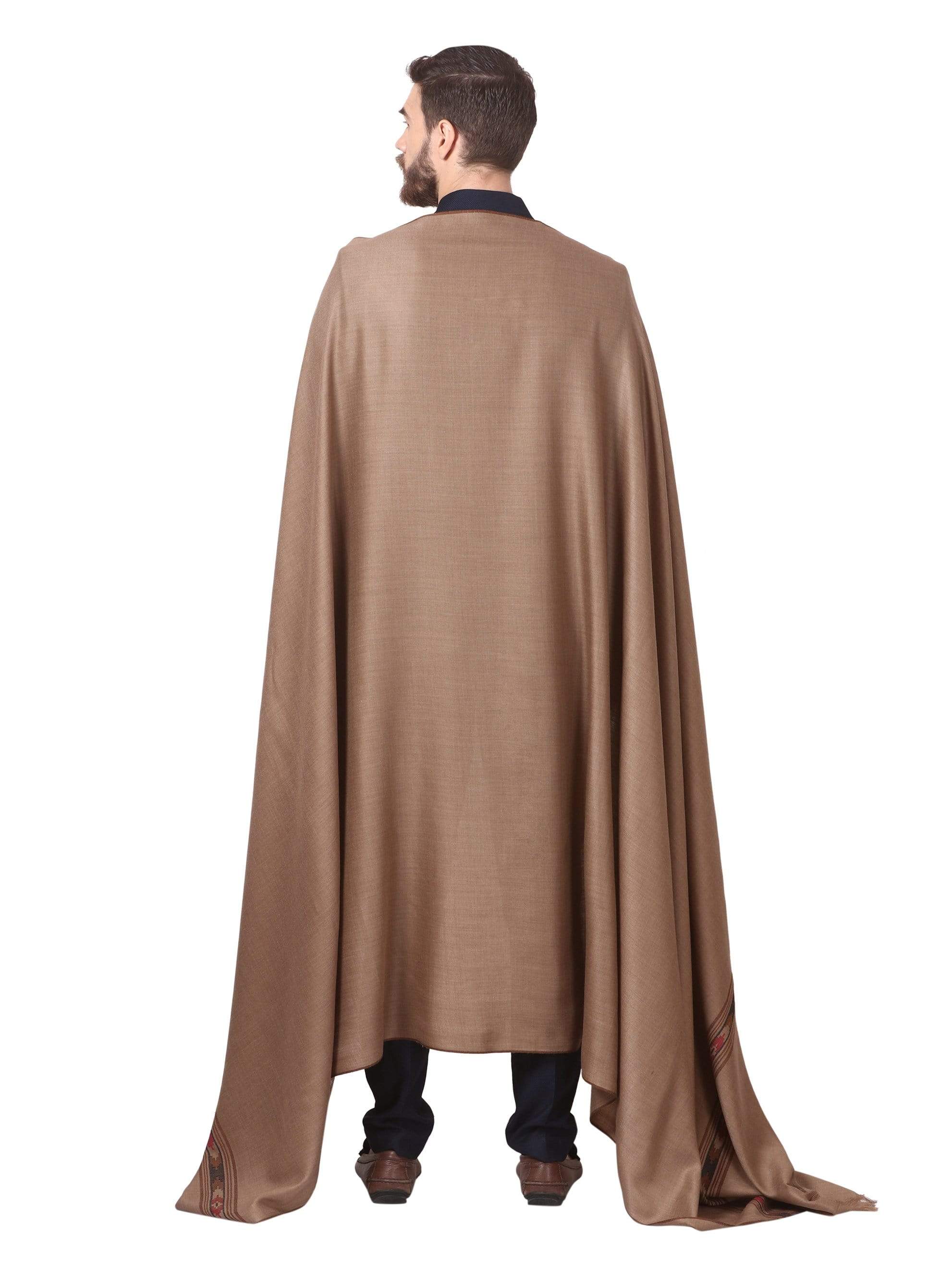 Pashtush Woven Aztec Design Mens Shawl (Lambs Wool) Beige