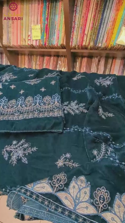 Premium Fancy Velvet Suit with Velvet Appliqué Shawl