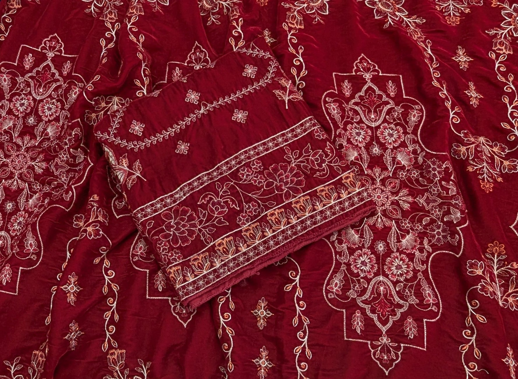 Premium Fancy Velvet Suit with Velvet Appliqué Shawl