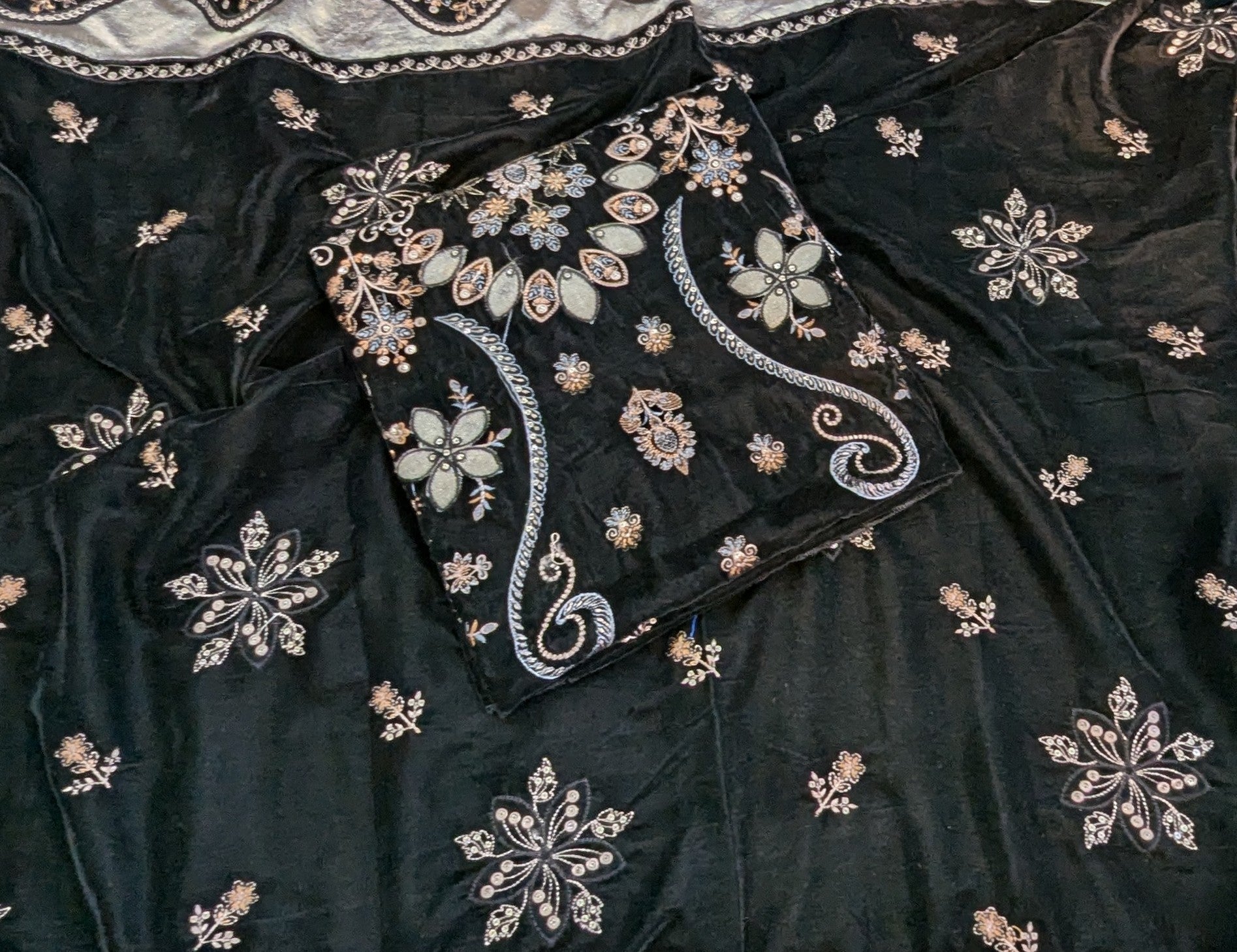 Premium Fancy Velvet Suit with Velvet Appliqué Shawl