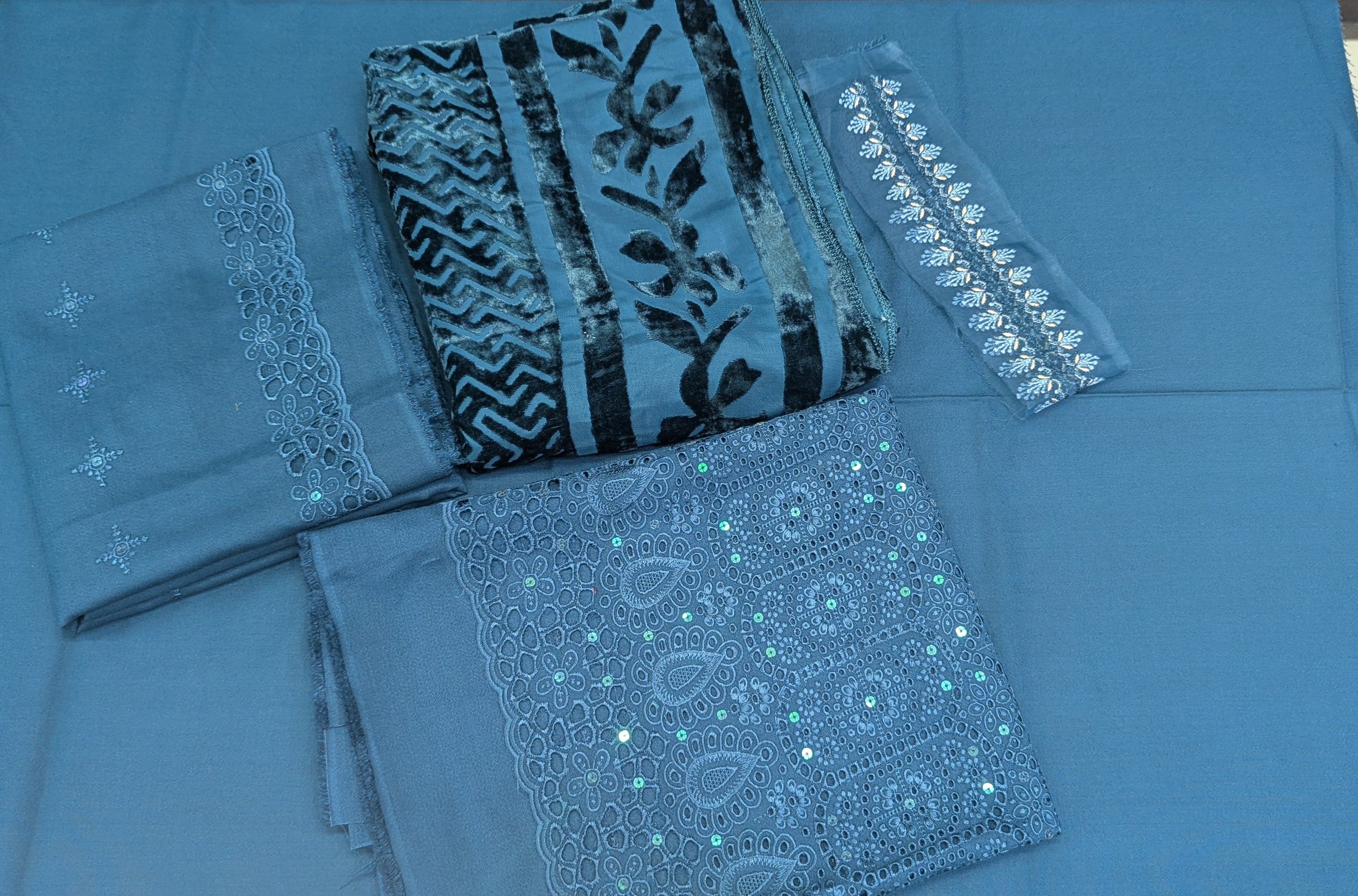 Elegant Embroidered Marina 3-Piece Suit with Warm Pluchi Shawl