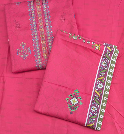 Luxury Cotri Embroidered Ensemble with Printed Shawl