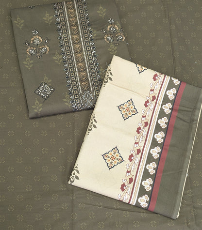 Luxury Cotri Embroidered Ensemble with Printed Shawl