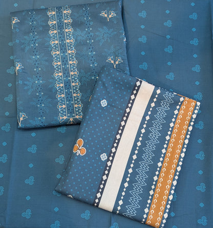 Luxury Cotri Embroidered Ensemble with Printed Shawl