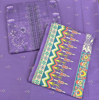 Luxury Cotri Embroidered Ensemble with Printed Shawl