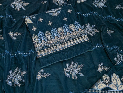 Premium Fancy Velvet Suit with Velvet Appliqué Shawl