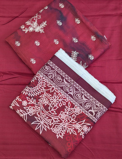 Embroidered linen with printed shawl