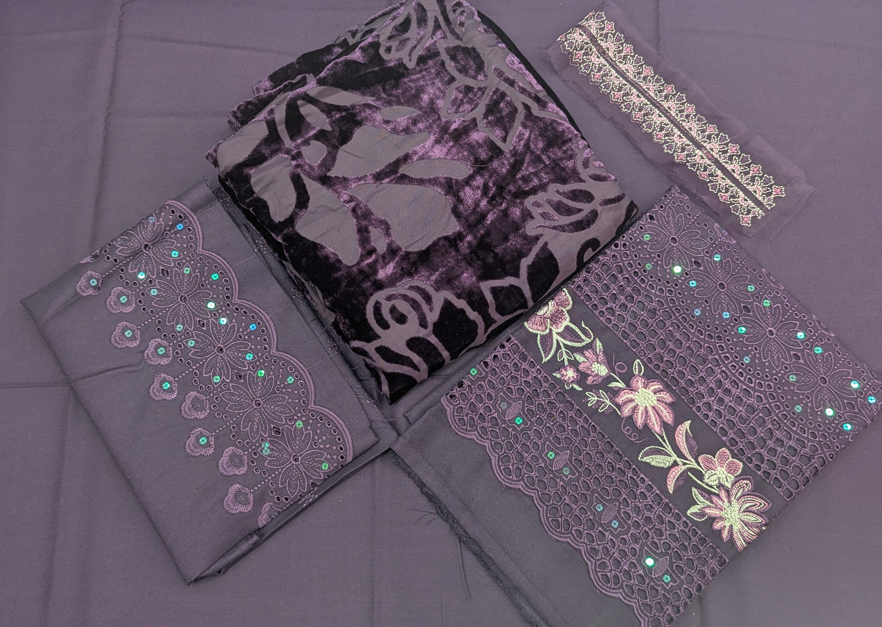 Elegant Embroidered Marina 3-Piece Suit with Warm Pluchi Shawl