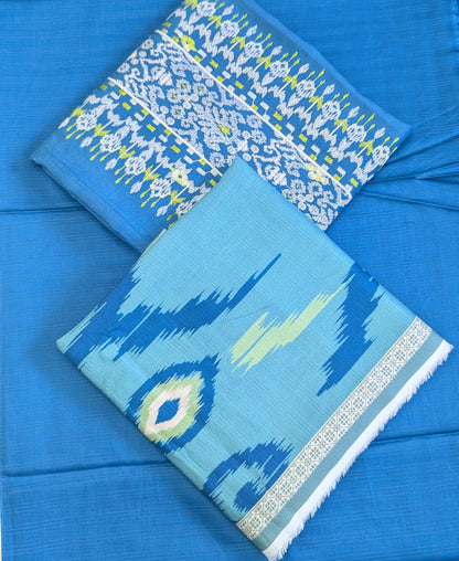 Embroidered linen with printed shawl